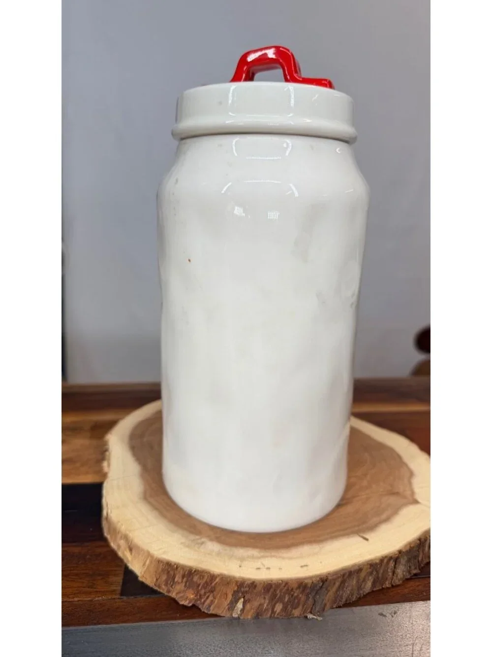 Rae Dunn MERRY Christmas Canister Red Handle Lid White Ceramic Farmhouse